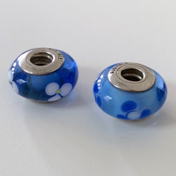 Authentic Pandora Flower Murano Glass Charms Blue - Picture 6 of 6